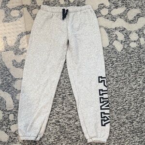 Worn once!! PINK Victoria's Secret Light Gray Kids Joggers with Navy Lettering